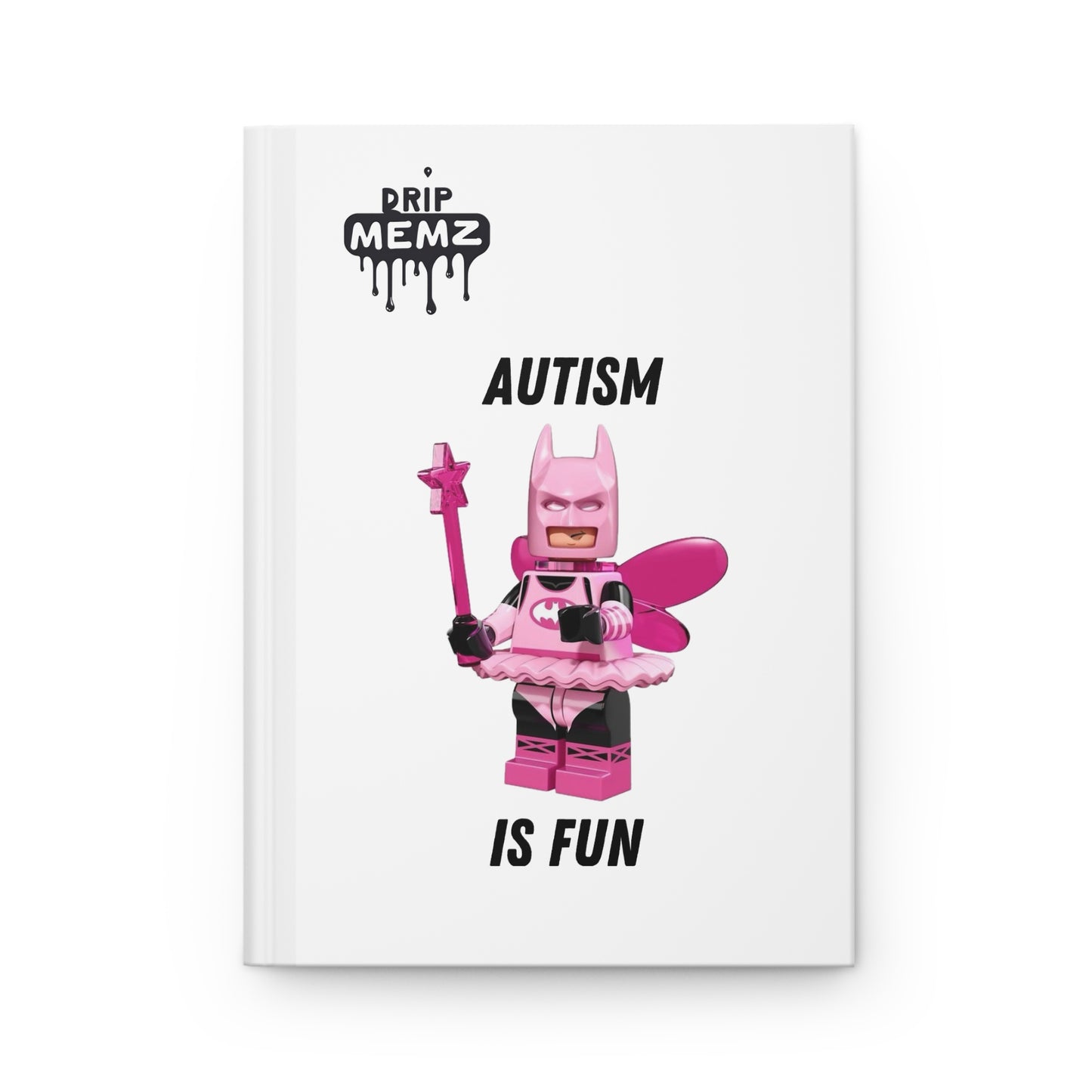 Hardcover Journal — "Autism Is Fun" Pink Superhero Figure Notebook
