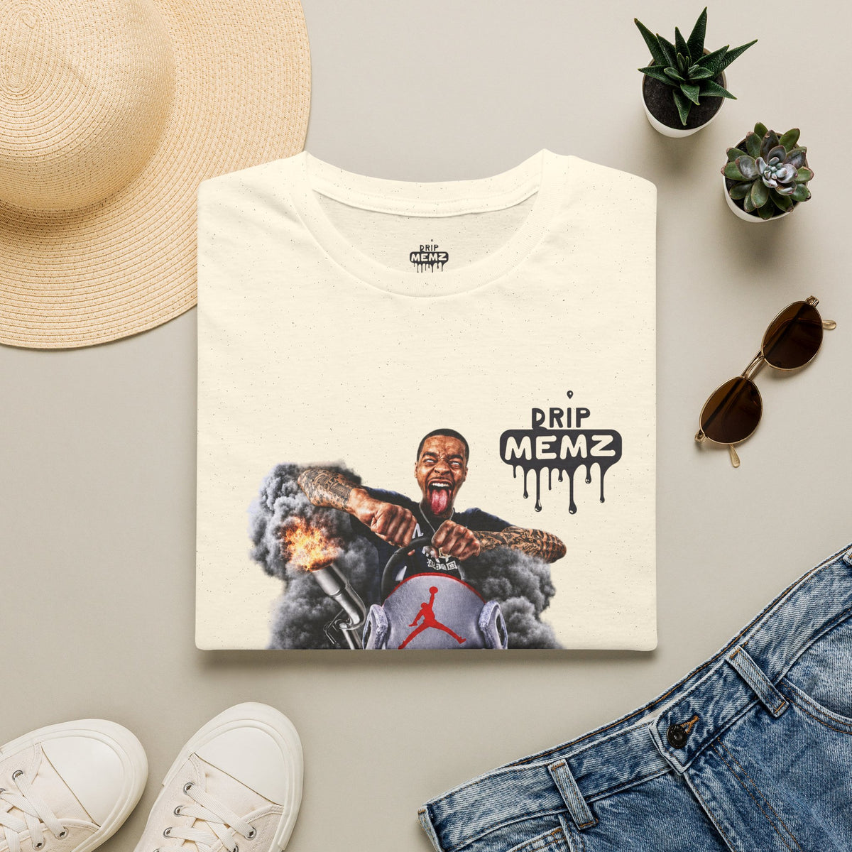 Flight Streamer Meme x Drip Memz T-Shirt — Retro Sneaker Car Graphic Tee