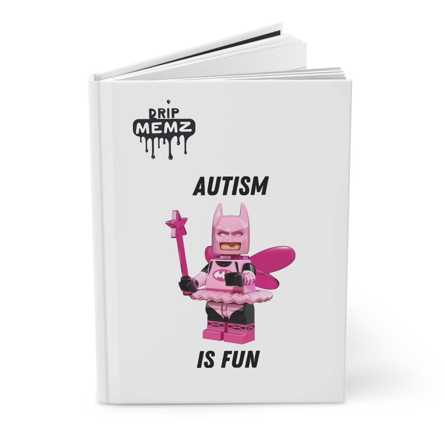Hardcover Journal — "Autism Is Fun" Pink Superhero Figure Notebook